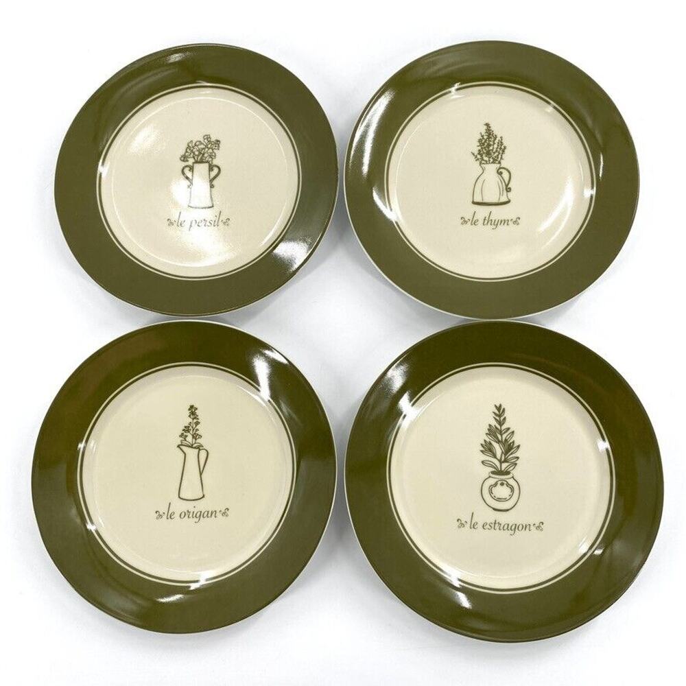 Danica Culinary‎ Herb Salad Plates French x4 Green Ivory Stoneware